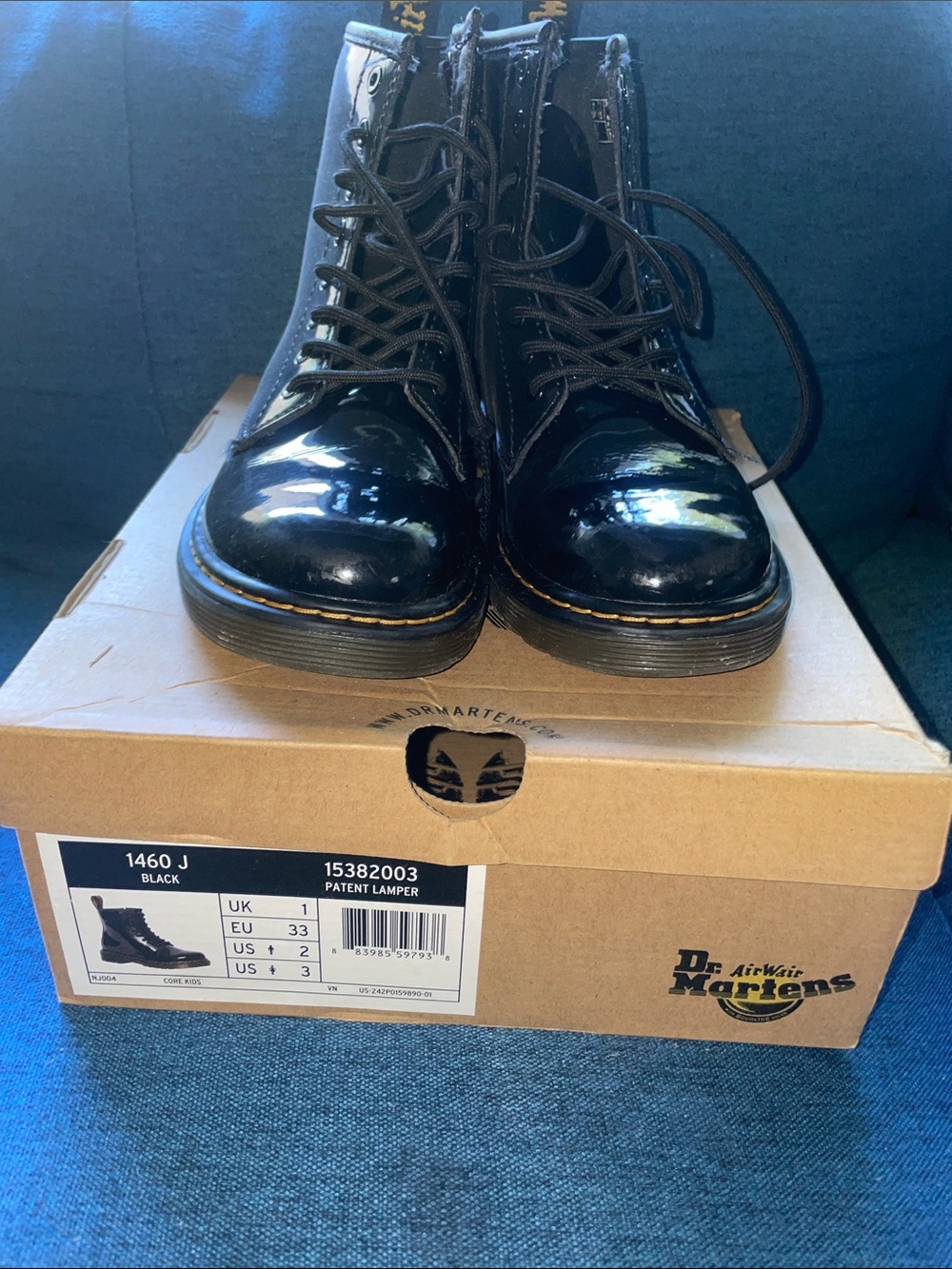 Dr. Martens Black Patent 8-Eye Youth Lace-Up Boots